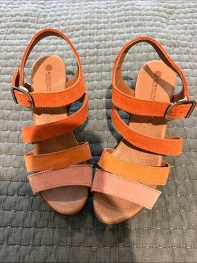 Eric Michael Orange and Peach Suede Multi-Strap Sandals